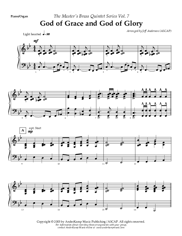 God Of Grace And God Of Glory (Instrumental) Piano Sheet (AnderKamp Music)