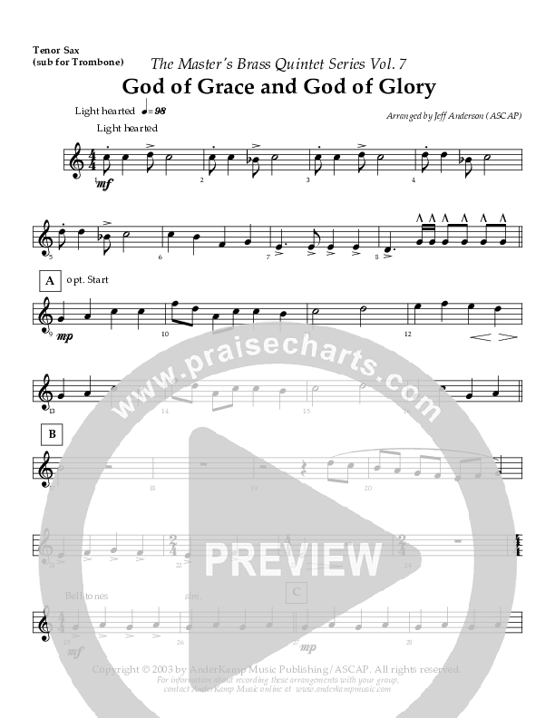 God Of Grace And God Of Glory (Instrumental) Tenor Sax 2 (AnderKamp Music)