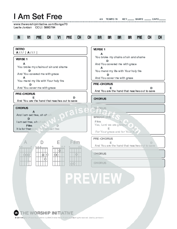 I Am Set Free Chord Chart (Shane & Shane / The Worship Initiative)