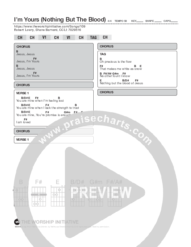 I'm Yours (Nothing But The Blood) Chord Chart (Shane & Shane / The Worship Initiative)