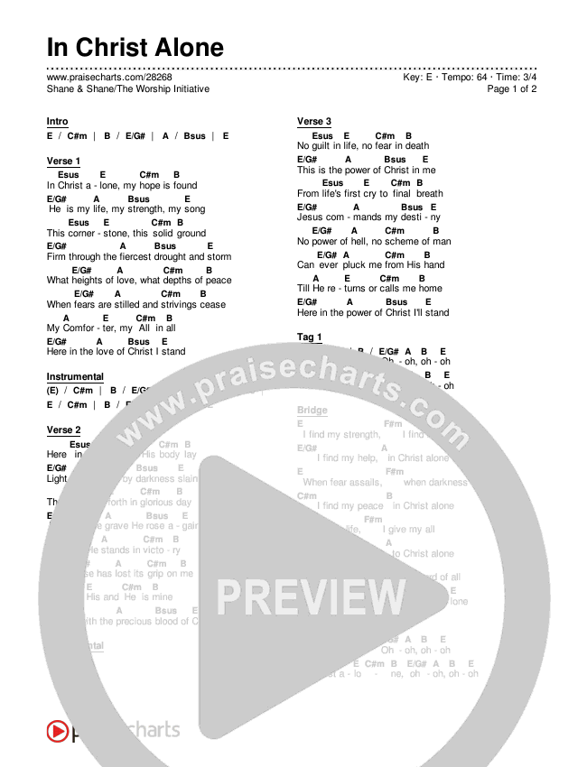 In Christ Alone Chords & Lyrics (Shane & Shane / The Worship Initiative)