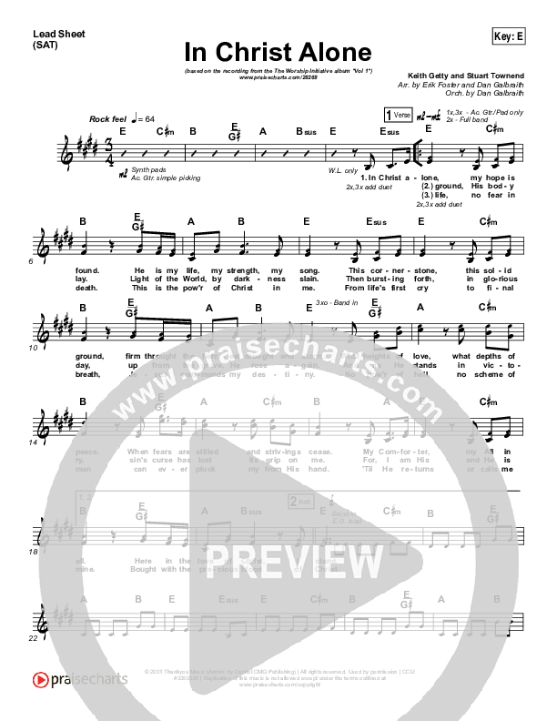 In Christ Alone Lead Sheet (SAT) (Shane & Shane / The Worship Initiative)