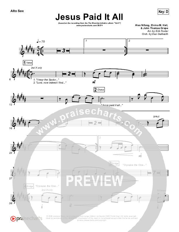 Jesus Paid It All Alto Sax (Shane & Shane / The Worship Initiative)