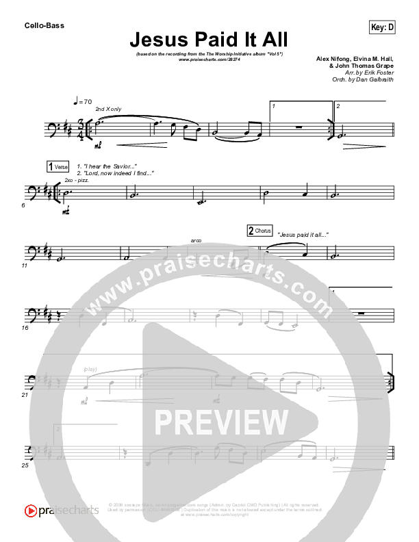 Jesus Paid It All Cello/Bass (Shane & Shane / The Worship Initiative)