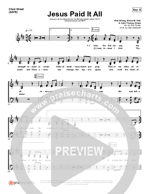 Jesus Paid It All Choir Sheet (SATB) (Shane & Shane / The Worship Initiative)