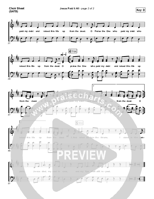 Jesus Paid It All Choir Sheet (SATB) (Shane & Shane / The Worship Initiative)