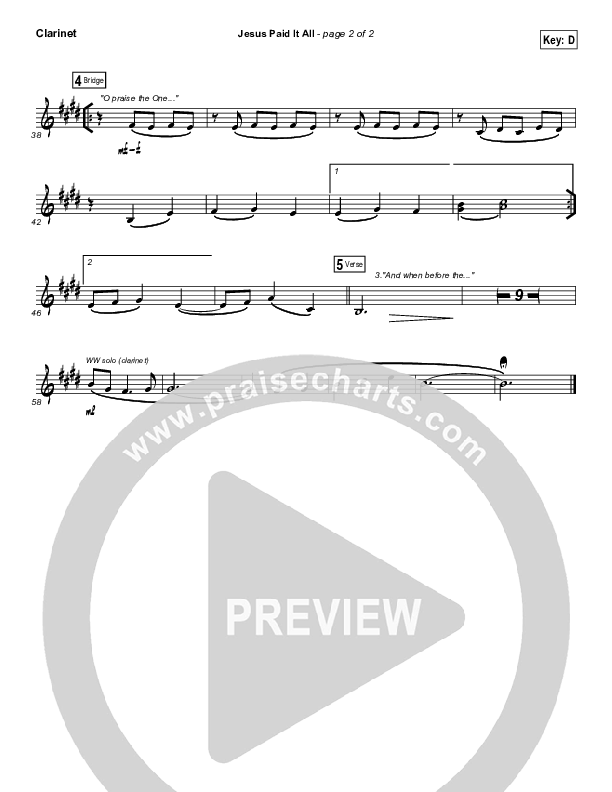 Jesus Paid It All Clarinet (Shane & Shane / The Worship Initiative)