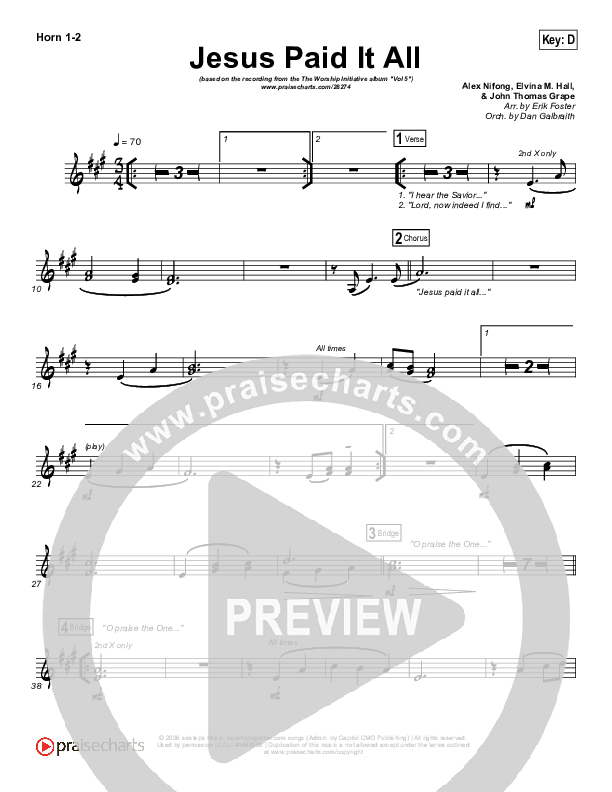 Jesus Paid It All French Horn 1/2 (Shane & Shane / The Worship Initiative)