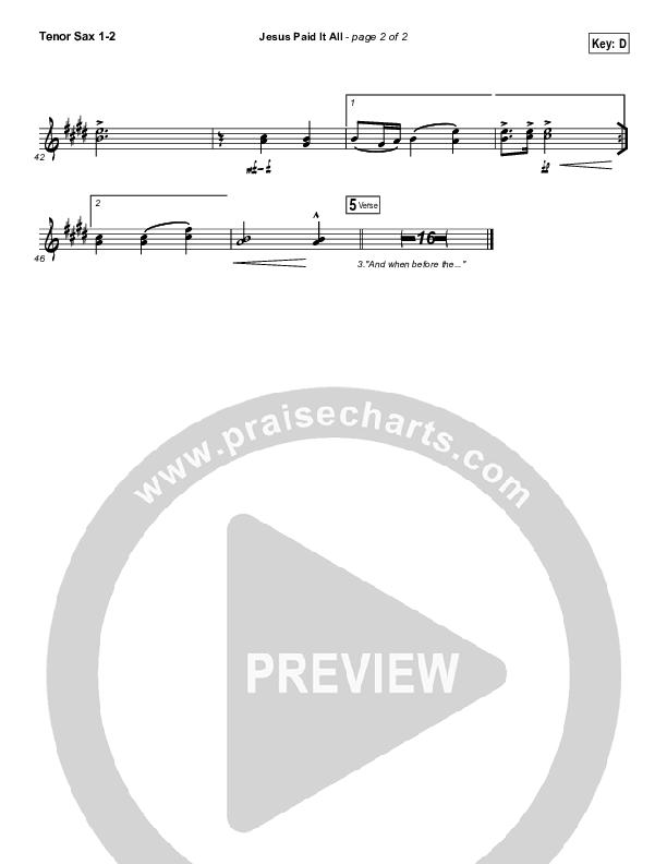 Jesus Paid It All Tenor Sax 1/2 (Shane & Shane / The Worship Initiative)