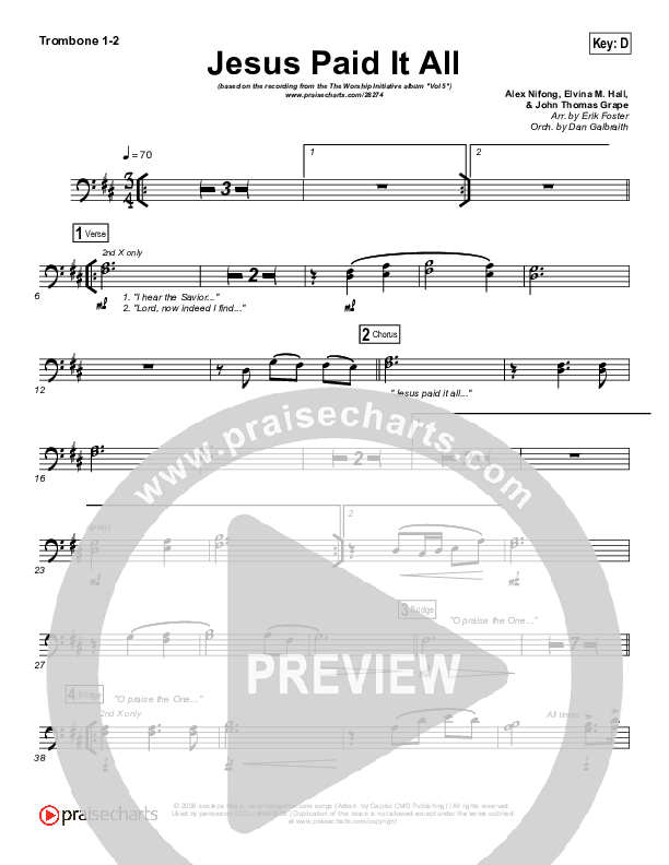 Jesus Paid It All Trombone 1/2 (Shane & Shane / The Worship Initiative)