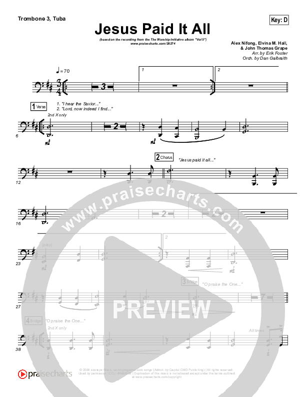 Jesus Paid It All Trombone 3/Tuba (Shane & Shane / The Worship Initiative)