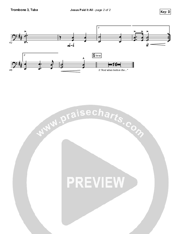 Jesus Paid It All Trombone 3/Tuba (Shane & Shane / The Worship Initiative)
