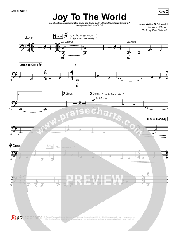 Joy To The World Cello/Bass (Shane & Shane / The Worship Initiative)