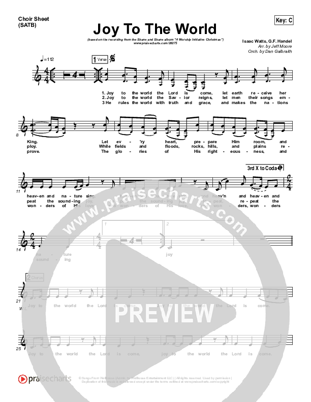 Joy To The World Choir Sheet (SATB) (Shane & Shane / The Worship Initiative)