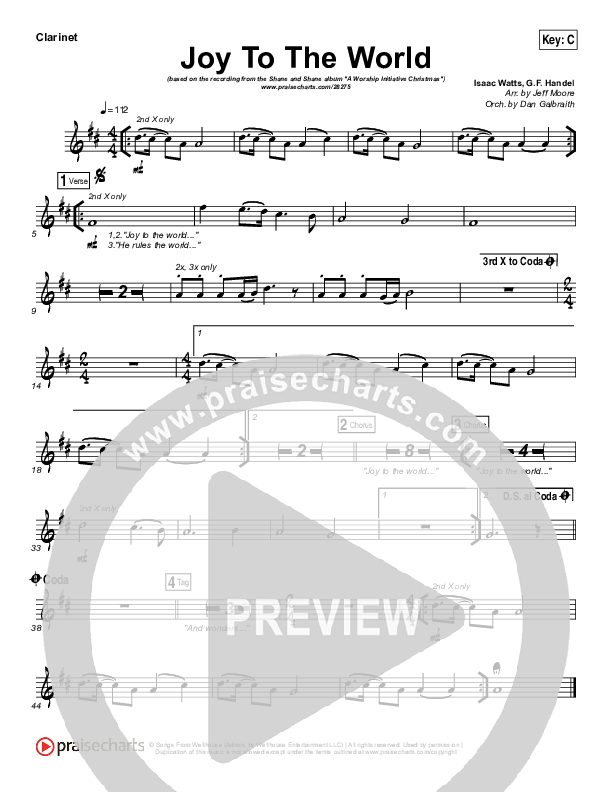 Joy To The World Clarinet (Shane & Shane / The Worship Initiative)