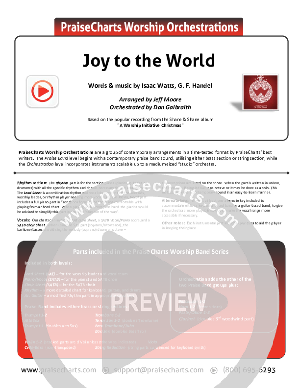 Joy To The World Cover Sheet (Shane & Shane / The Worship Initiative)