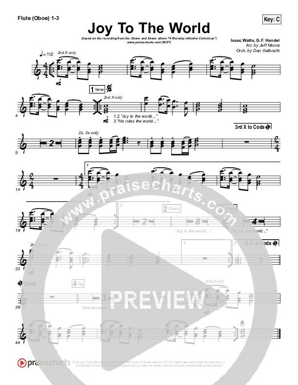 Joy To The World Flute/Oboe 1/2/3 (Shane & Shane / The Worship Initiative)
