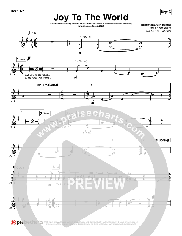 Joy To The World French Horn 1/2 (Shane & Shane / The Worship Initiative)