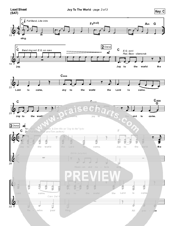 Joy To The World Lead Sheet (SAT) (Shane & Shane / The Worship Initiative)