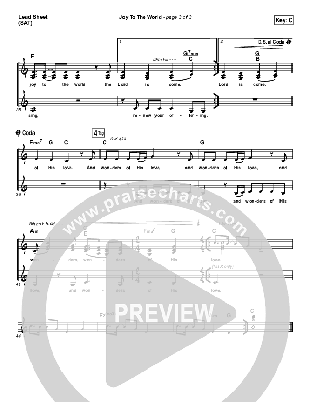 Joy To The World Lead Sheet (SAT) (Shane & Shane / The Worship Initiative)