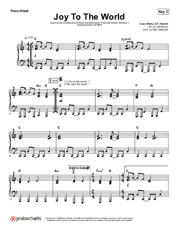 Joy To The World Piano Sheet (Shane & Shane / The Worship Initiative)