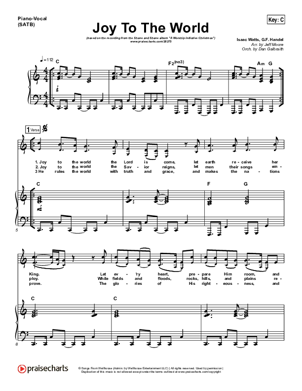 Joy To The World Piano/Vocal (SATB) (Shane & Shane / The Worship Initiative)