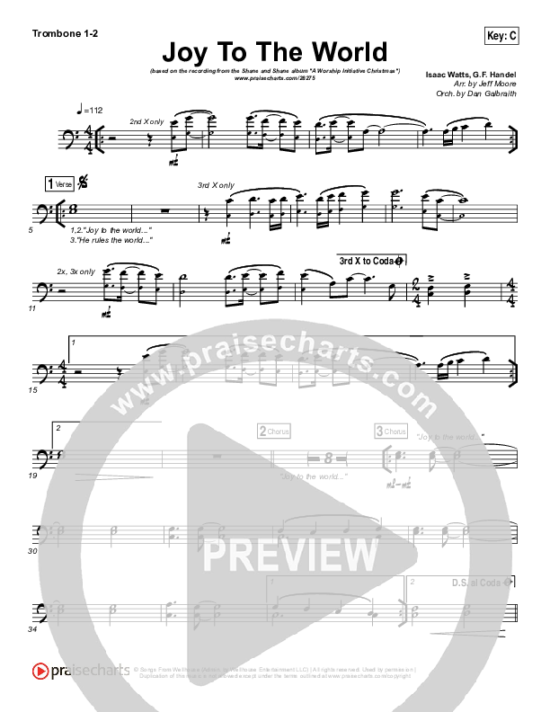 Joy To The World Trombone 1/2 (Shane & Shane / The Worship Initiative)