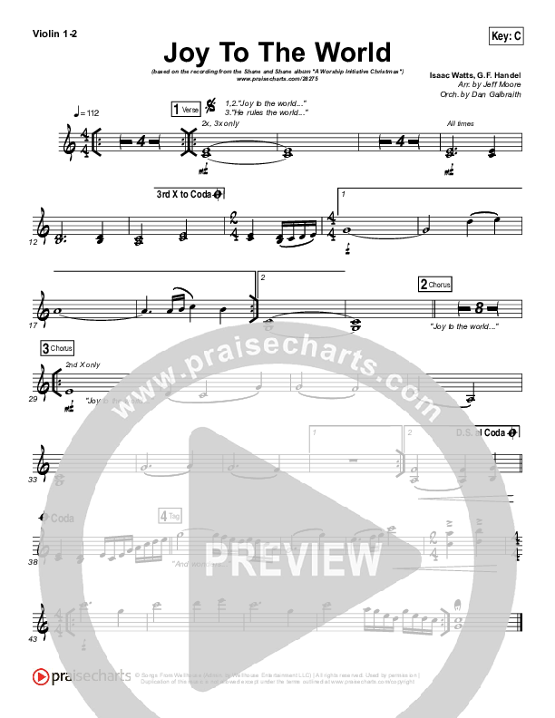 Joy To The World Violin 1/2 (Shane & Shane / The Worship Initiative)