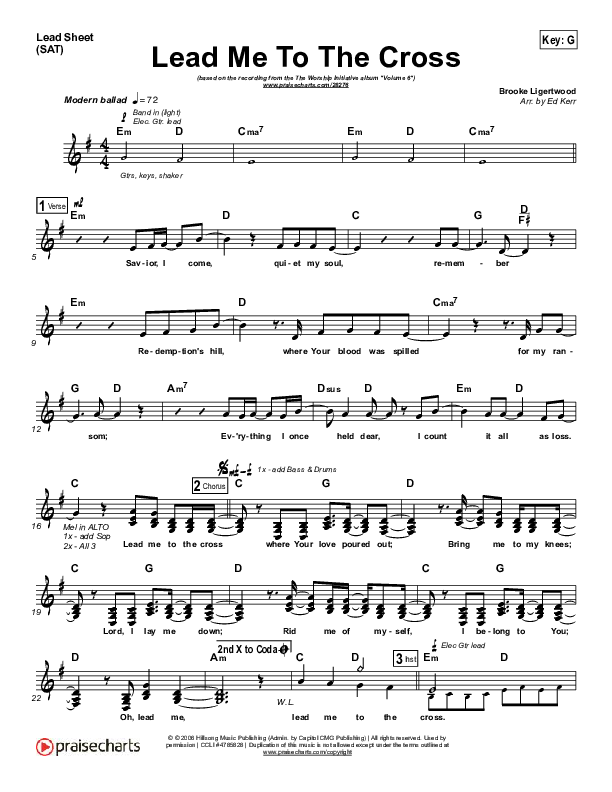 Lead Me To The Cross Lead Sheet (SAT) (Shane & Shane / The Worship Initiative)