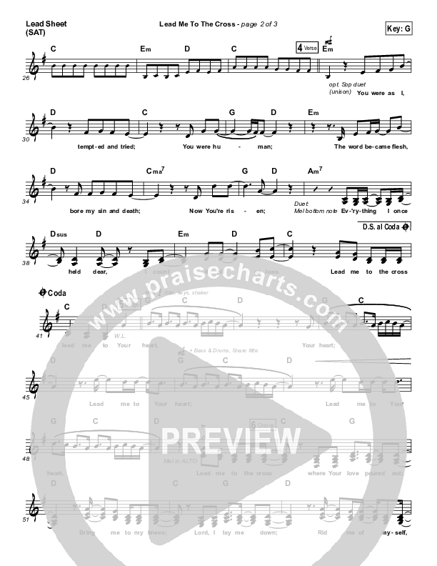 Lead Me To The Cross Lead Sheet (SAT) (Shane & Shane / The Worship Initiative)