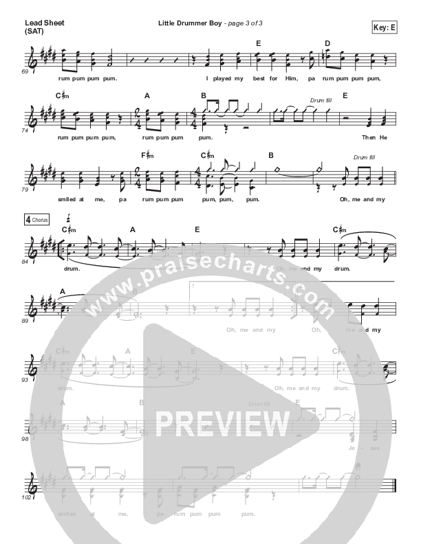 Little Drummer Boy Lead Sheet (SAT) (Shane & Shane / The Worship Initiative)