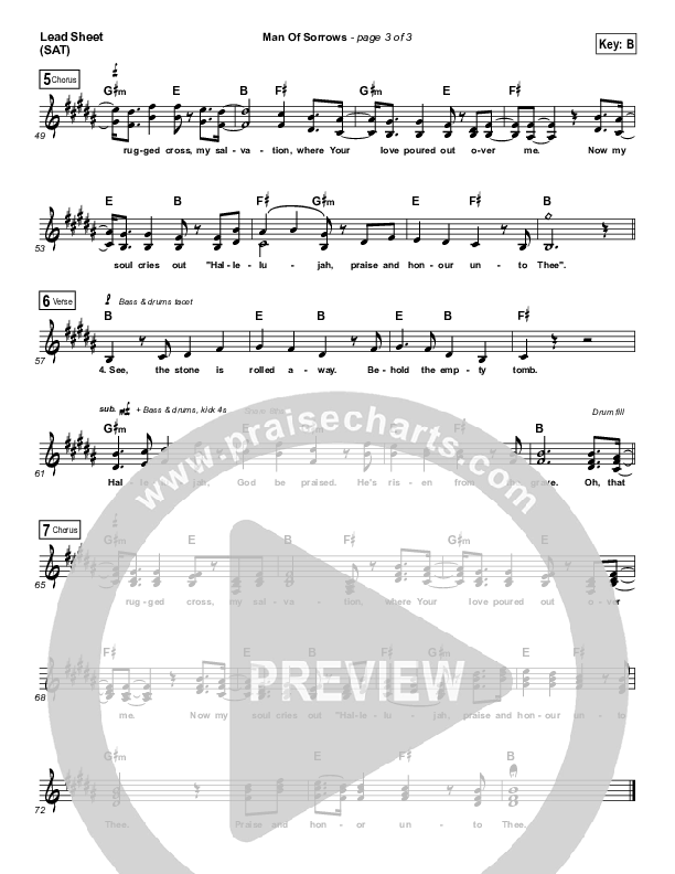 Man Of Sorrows Lead Sheet (SAT) (Shane & Shane / The Worship Initiative)