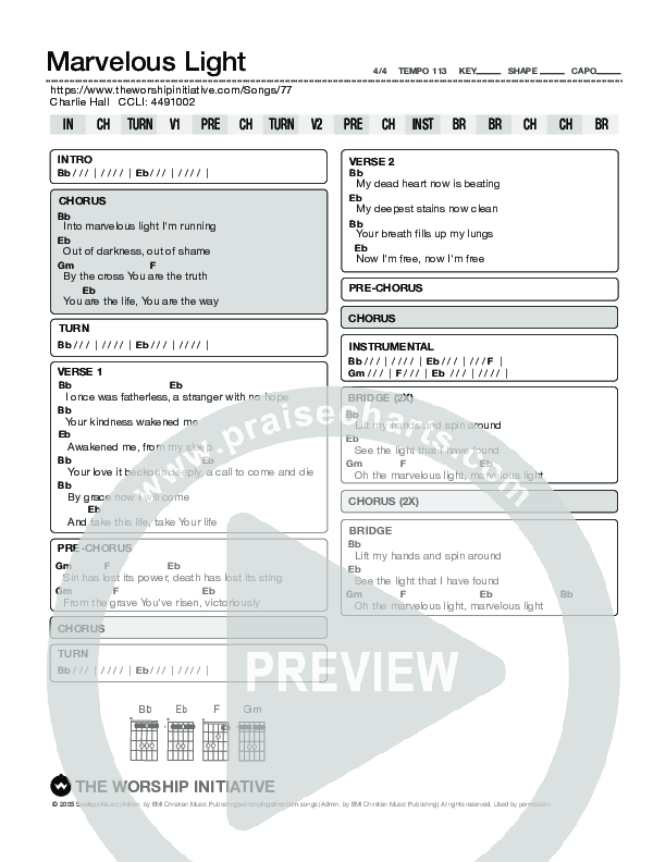 Marvelous Light Chord Chart (Shane & Shane / The Worship Initiative)