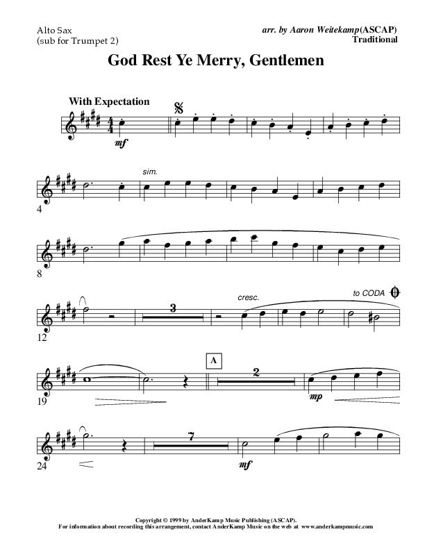 God Rest Ye Merry Gentlemen (Instrumental) Alto Sax (AnderKamp Music)