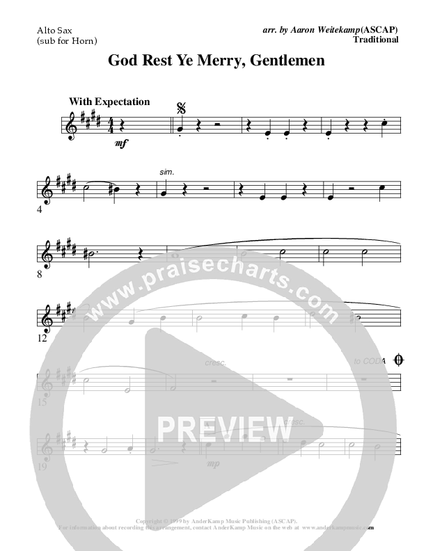 God Rest Ye Merry Gentlemen (Instrumental) Alto Sax (AnderKamp Music)