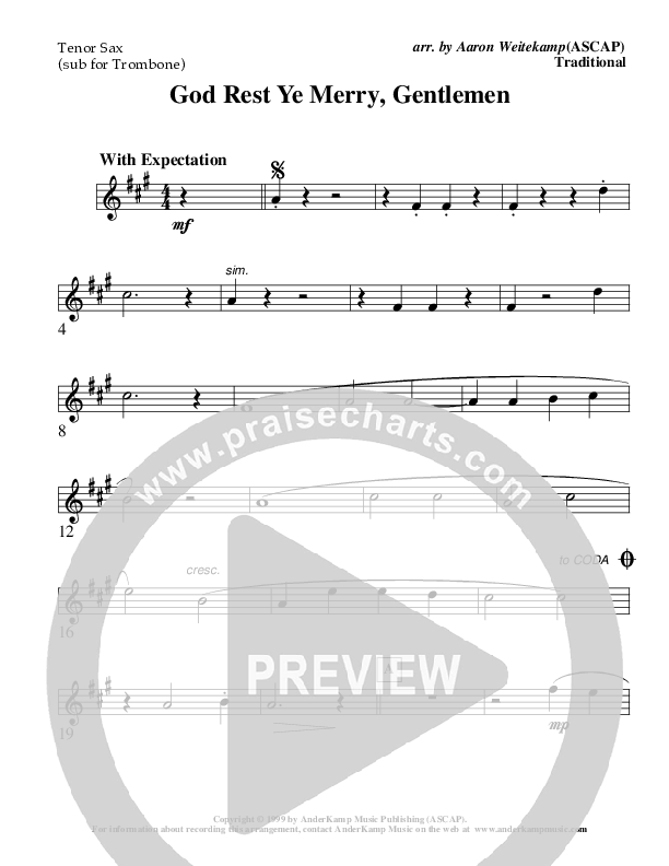 God Rest Ye Merry Gentlemen (Instrumental) Tenor Sax 2 (AnderKamp Music)