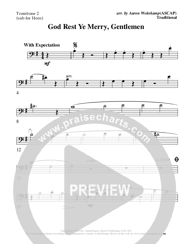 God Rest Ye Merry Gentlemen (Instrumental) Trombone 2 (AnderKamp Music)