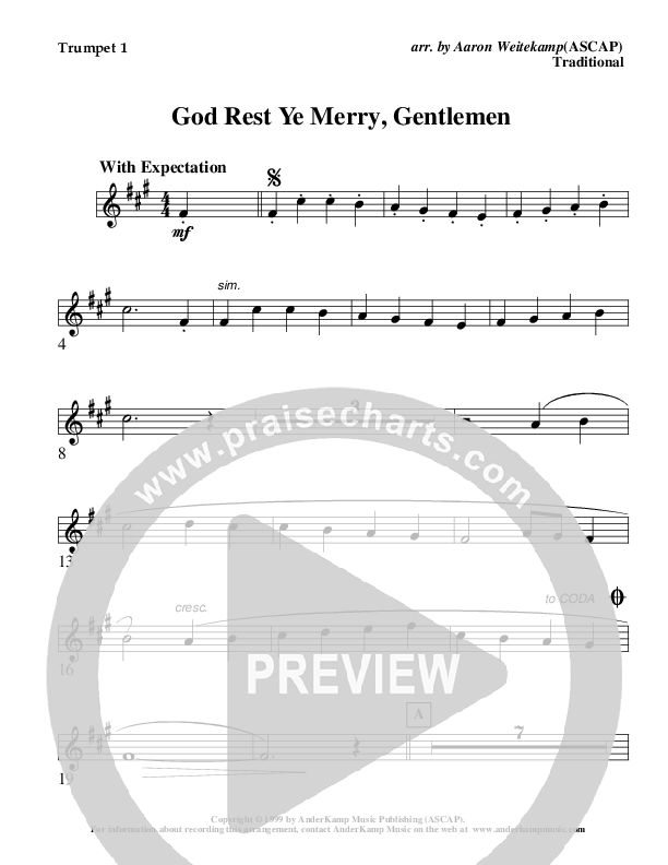 God Rest Ye Merry Gentlemen (Instrumental) Trumpet 1 (AnderKamp Music)