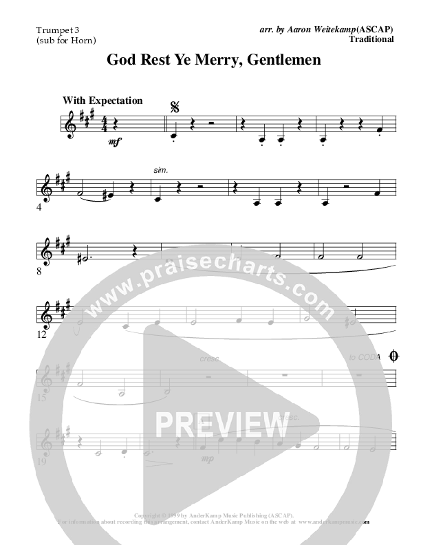 God Rest Ye Merry Gentlemen (Instrumental) Trumpet 3 (AnderKamp Music)
