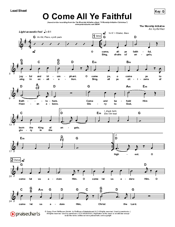 O Come All Ye Faithful Lead Sheet (Shane & Shane / The Worship Initiative)