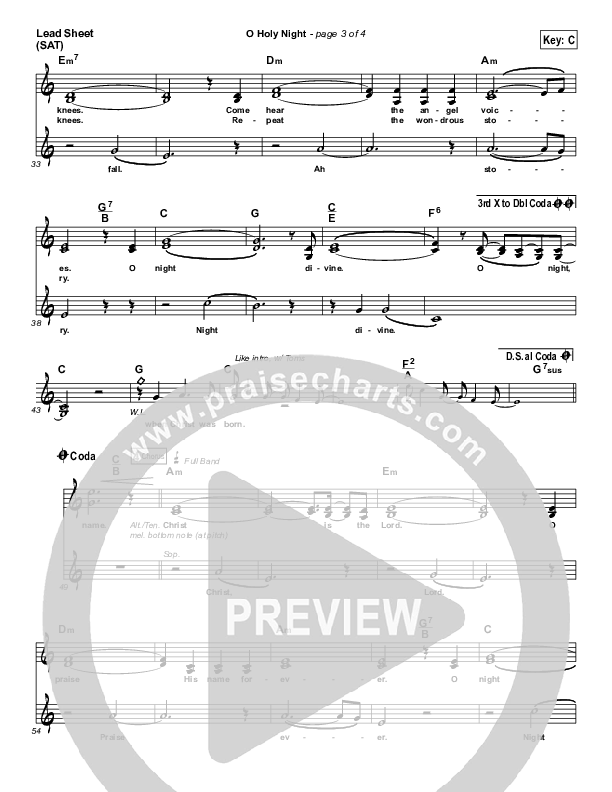 O Holy Night Lead Sheet (SAT) (Shane & Shane / The Worship Initiative)