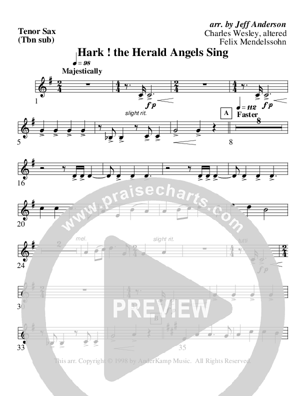 Hark The Herald Angels Sing (Instrumental) Tenor Sax 2 (AnderKamp Music)