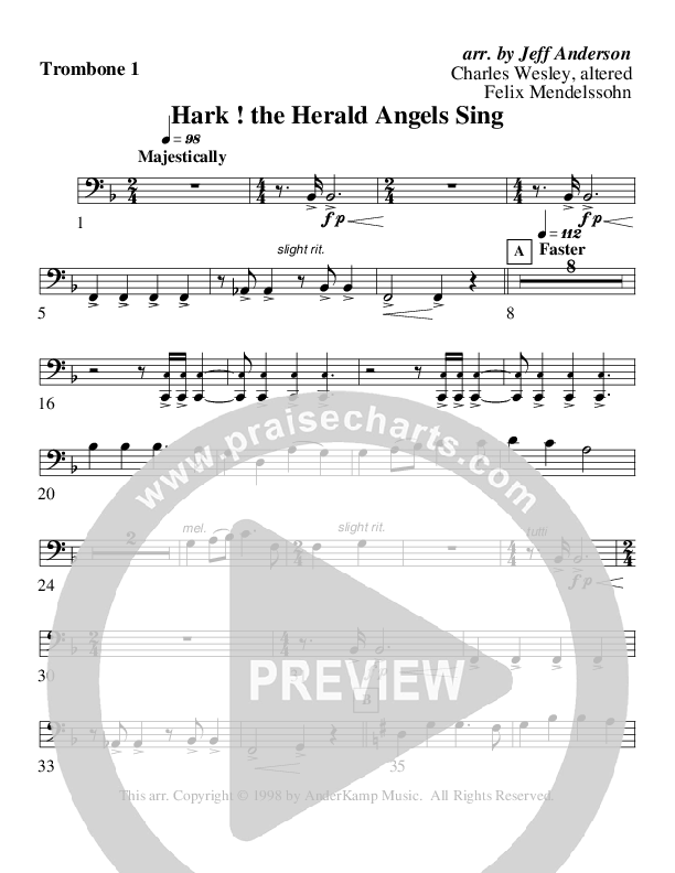 Hark The Herald Angels Sing (Instrumental) Trombone 1 (AnderKamp Music)
