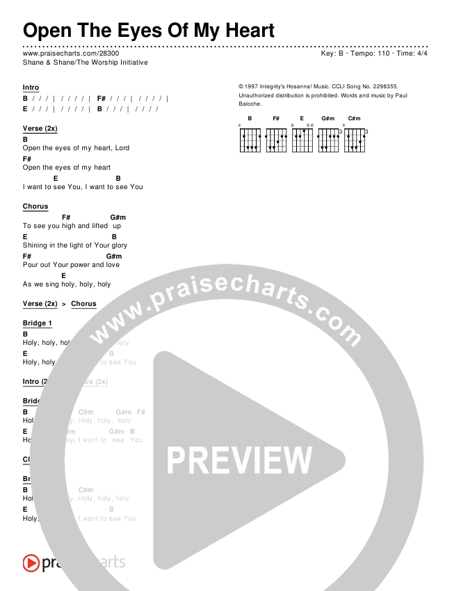 Open The Eyes Of My Heart Chords & Lyrics (Shane & Shane / The Worship Initiative)