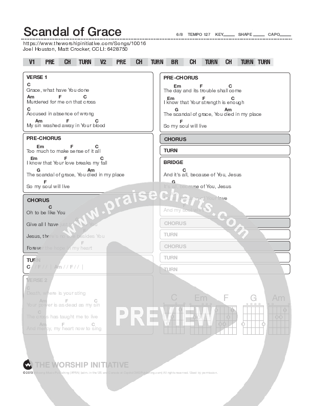 Scandal Of Grace Chord Chart (Shane & Shane / The Worship Initiative)