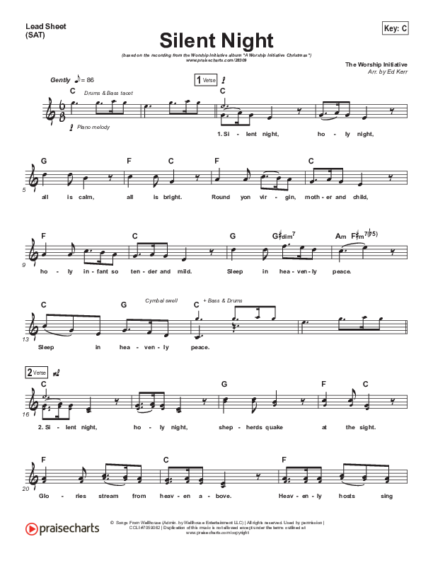 Silent Night (He Came To Save Us) Lead Sheet (SAT) (Shane & Shane / The Worship Initiative)