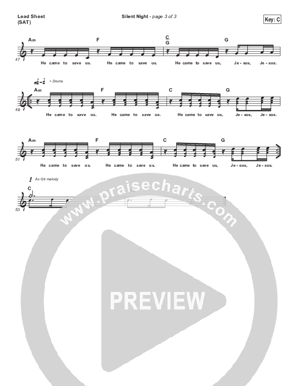Silent Night (He Came To Save Us) Lead Sheet (SAT) (Shane & Shane / The Worship Initiative)
