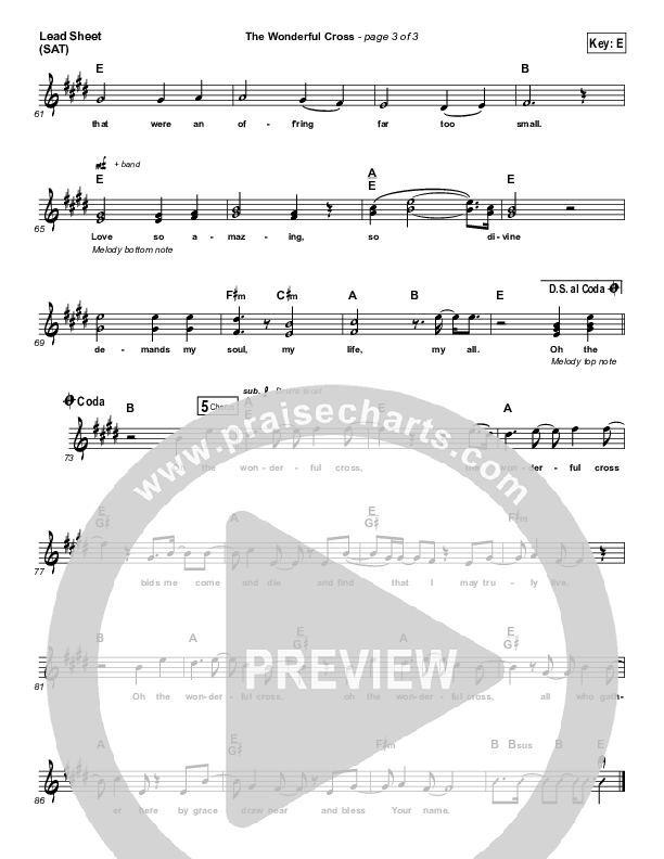 The Wonderful Cross Lead Sheet (SAT) (Shane & Shane / The Worship Initiative)