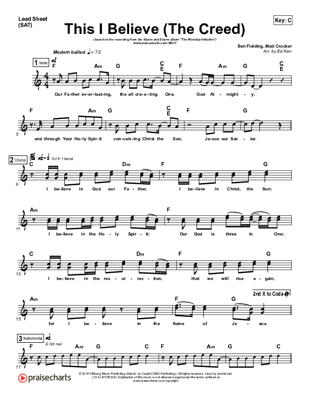 This I Believe (The Creed) Lead Sheet (SAT) (Shane & Shane / The Worship Initiative)