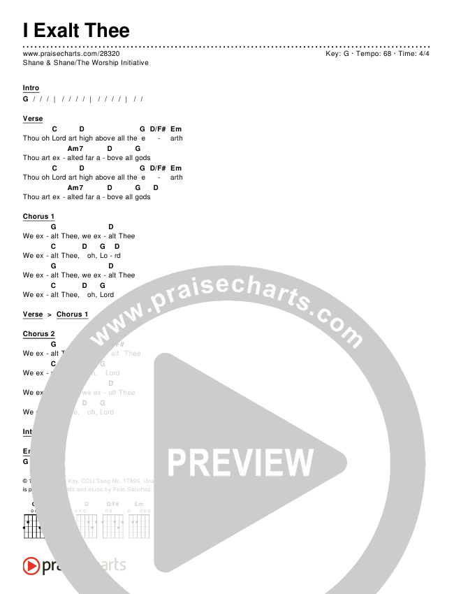 I Exalt Thee Chords & Lyrics (Shane & Shane / The Worship Initiative)